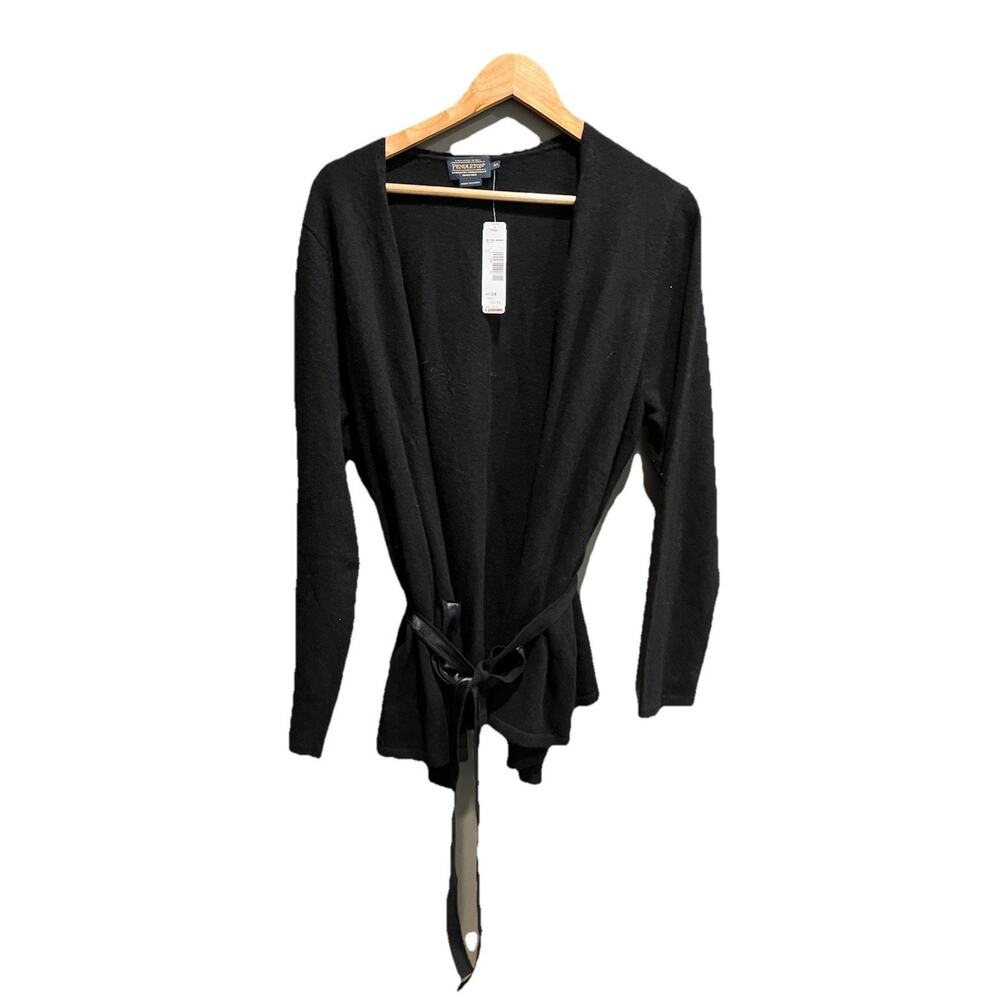Pendleton Black Tie Waist 100% Cashmere Women's Cardigan Sweater Size 3X